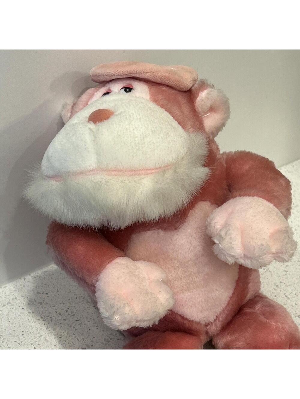 Mighty Star Maurice Pink Heart Gorilla 1984 Plush Monkey Ape 4274 Beret 12"